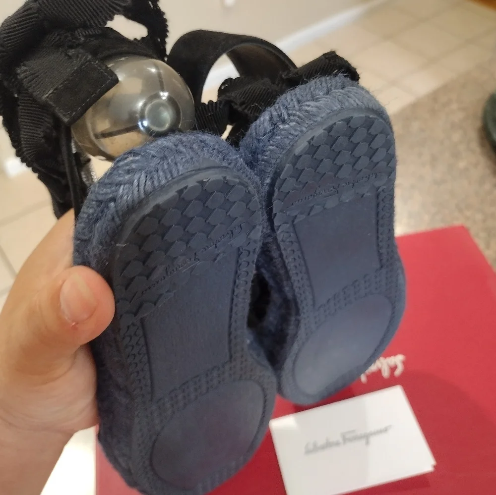 Salvatore Ferragamo Black Suede Espadrilles size 8 m .